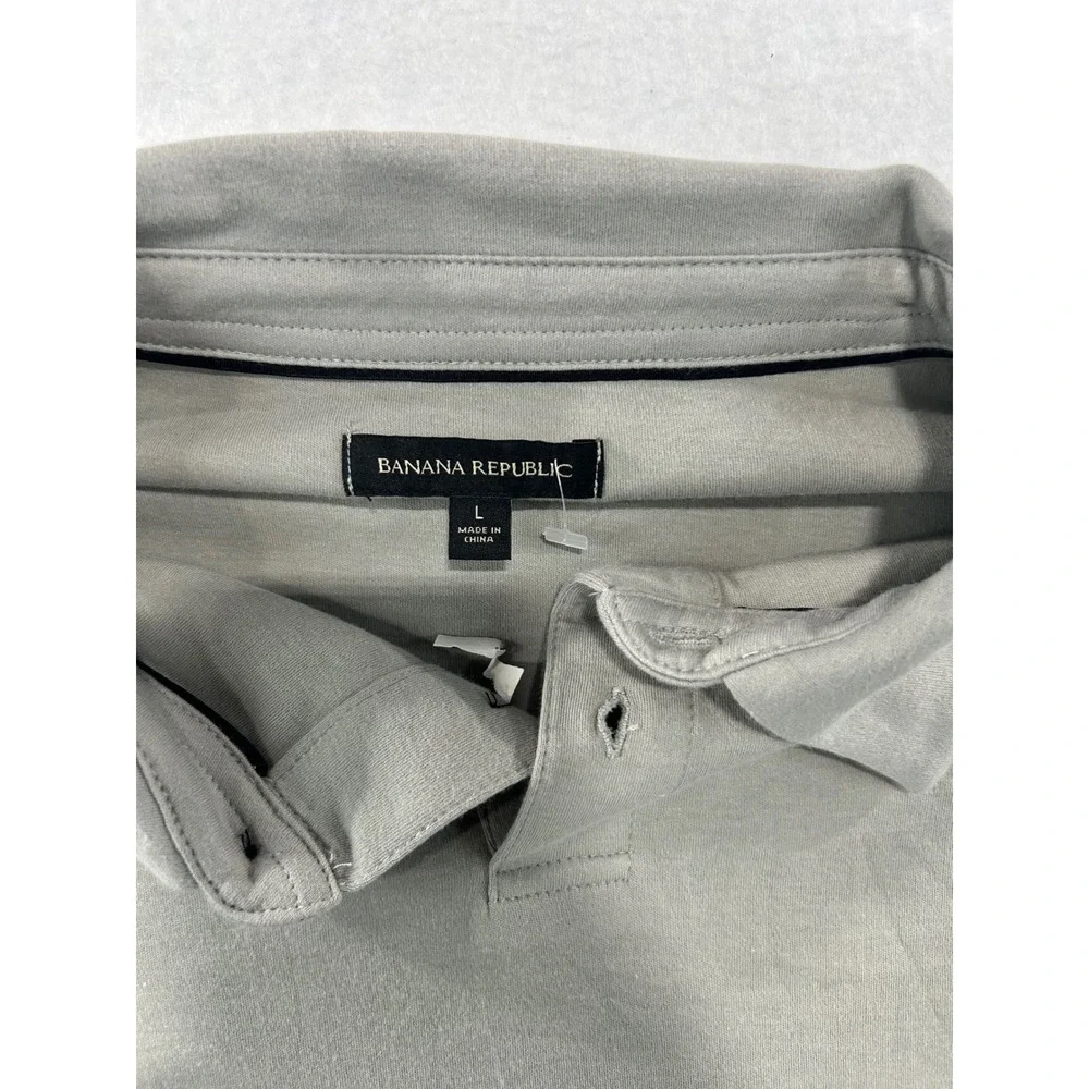 Banana Republic Mens Gray Long Sleeve Polo Shirt Size L Casual Classic